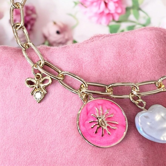 Pink and gold charm necklace Girly and Cute Coquette girl aesthetics Adorable - Picture 10 of 17